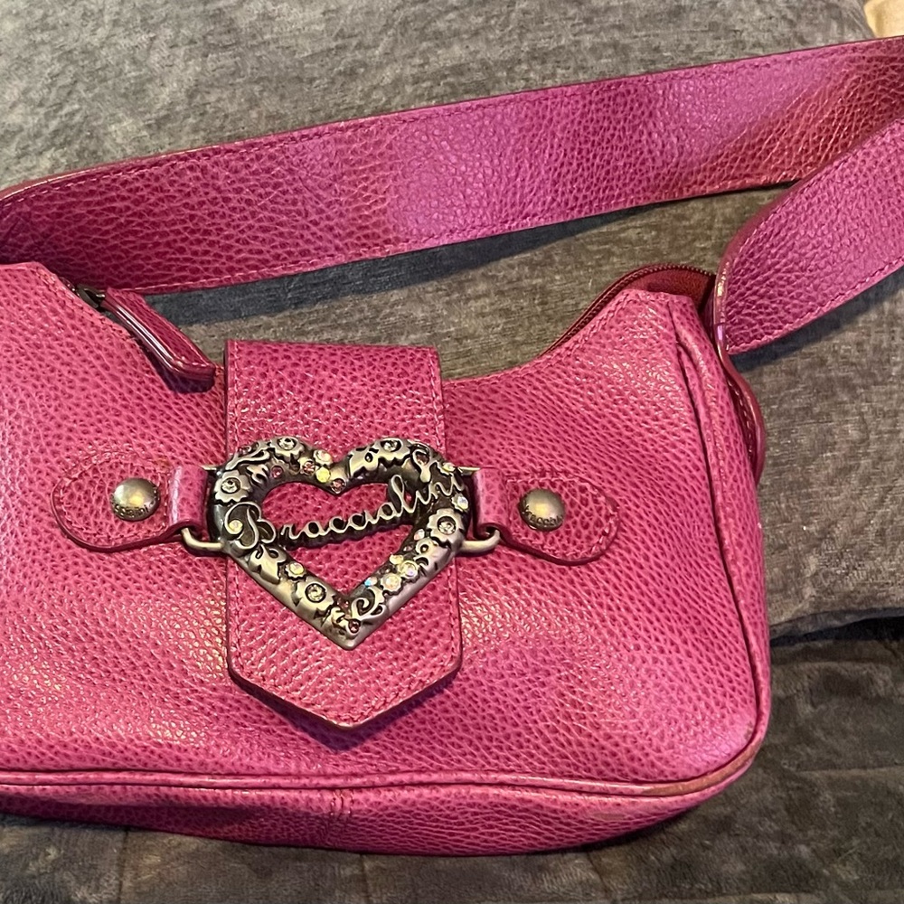 Braccialini Fuchsia Leather Shoulder Bag with Heart Accent